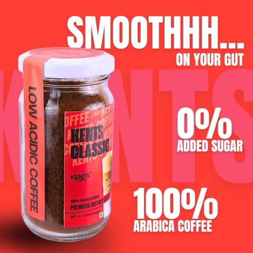 Image of Kents Coffee Classic Instant Coffee (50g) | 100% Arabica from Chikmagalur | Low Acid Coffee | Medium Roast, Rich & Smooth Taste | No Added Sugar & No Preservatives | Espresso, Latte & Cappucino| Hot & Cold Coffee | 50g Unbreakable Jar