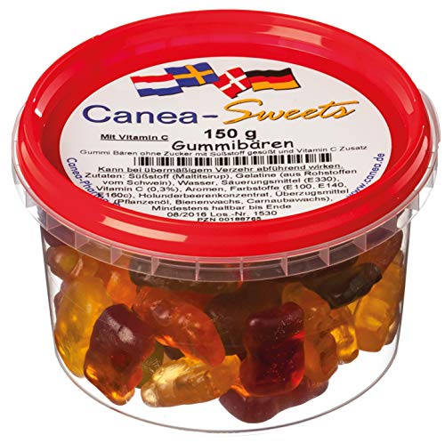 Canea-Sweets Zuckerfreier Fruchtgummi-Genuss, GUMMIBÄREN zuckerfrei Dose, 1er Pack (1 x 150 g) Cover