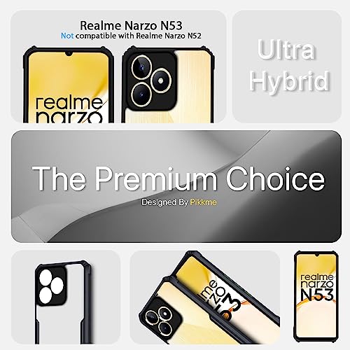 Image of Outlouders Back Cover for Realme Narzo N53 / C53 / N51| Ultra Hybrid Transparent | Full Camera Protection | Raised Edge | Crystal Clear Bumper Case(Black)