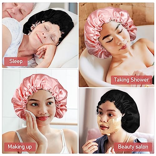 Beavorty 4pcs Satin Sleep Caps Silk Bonnet Adjustable Hair Bonnet for Sleeping Cooking Shower for Women Adjustable Bonnet - Image 3