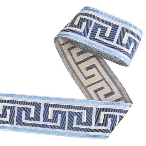 FINGERINSPIRE 13.12 Yards Drapery Trim 3-1/2 Inch Wide Jacquard Ribbon with Dark Blue Greek Key Design Polyester Material Craft Supplies for Home Decor DIY Sewing Art Projects