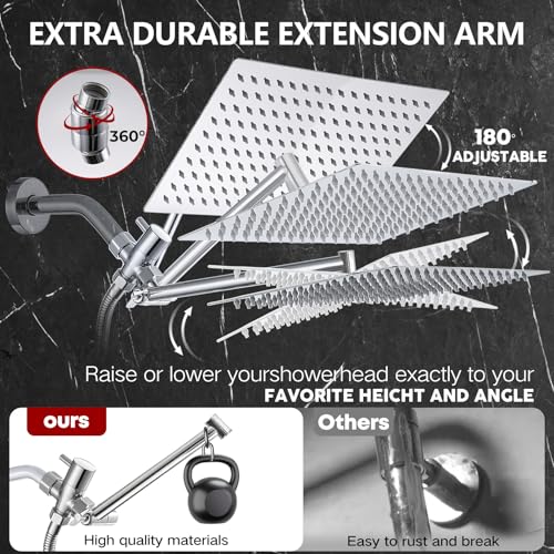 Image of Shower Head,12 inch High Pressure Shower Combo,Rainfall Shower System with Handheld Spray,All Metal 3-Way Diverter & 6ft Hose,Anti-Clog Nozzles,Easy to Install in Bathrooms-Silver Chrome