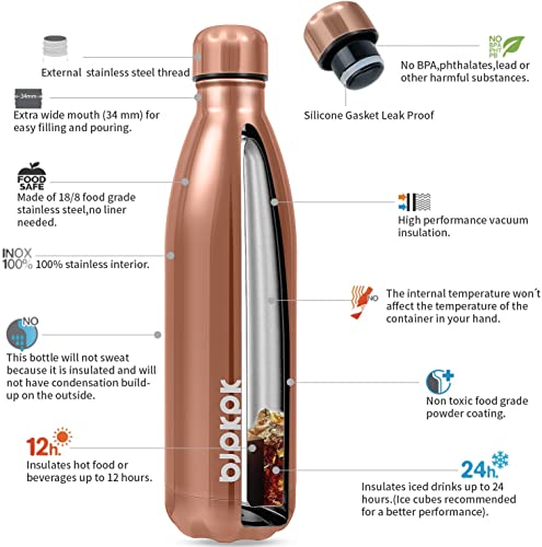 Bjpkpk COLA25SHINE02 25Oz Stainless Steel Insulated Water Bottle Metal Thermos Water Bottle For Travel, Shining Copper thumb #1