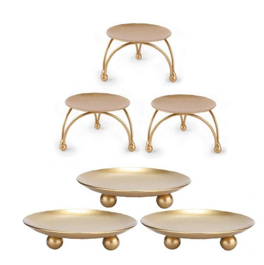 Danlai 6pcs Candle Holder Iron Pillar Candle Holder Decorative Gold Iron Plate Candle Holder for Wedding Party Festival