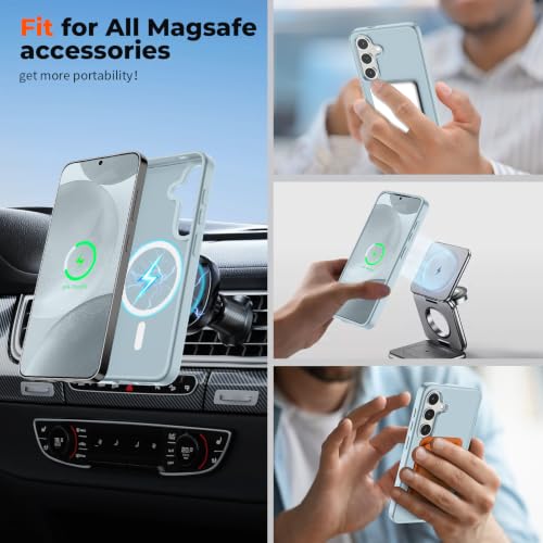 Image of SUPFINE Magnetic for Samsung Galaxy S24 Plus Case / S25 Plus Case with Screen Protector, (Built-in Magnets) (Military Grade Drop Protection) Slim Translucent Shockproof Phone Case,Sliver Blue