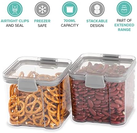 LIVIVO 2pc Stacking Airtight Food Storage Containers Set Space-Saving Tubs for Organising Cereals, Pasta, Rice Lunch Snack Box Kitchen BPA Free Kitchen Organiser (700ml)