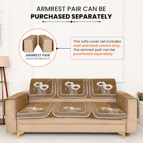 Image of Homerz Premium Chenille Fabric Sofa Cover | Soft, Durable & Dustproof | Decorative Couch Cover (Florida Chocolate, 5 (3+2) Seater, Seat Cover with Backrest)