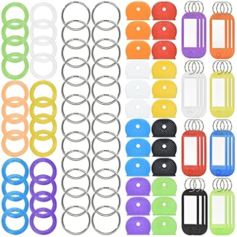 HDST-HOME 96Pcs Key Caps Covers Tags Kit with Silicone Key Covers Key Cap Sleeve Silicone Key Tag Metal Key Rings Identifiers and Steel Key Rings for Distinguishing Different Keys Cover