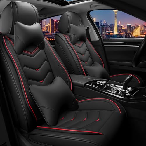 Image of CTDS Car Seat Covers for VW Tiguan 2009-2026, Stylish Sport Seat Cover, Premium Nappa Leather Car Seat Cover. Automobile Seat Covers Sets.(Luxury 2 Seats /Black)