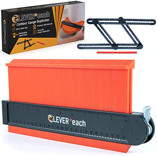 Contour Gauge with Lock - 10 inch Contour Gauge Profile tool with Multi-Angle Measuring Ruler and Carpenter Pencil by CLEVEReach - Angle measure tool, Contour Gauge Duplicator, Profile gauge Contour Gauge with Lock - 10 inch Contour Gauge Profile tool with Multi-Angle Measuring Ruler and Carpenter Pencil by CLEVEReach - Angle measure tool, Contour Gauge Duplicator, Profile gauge
