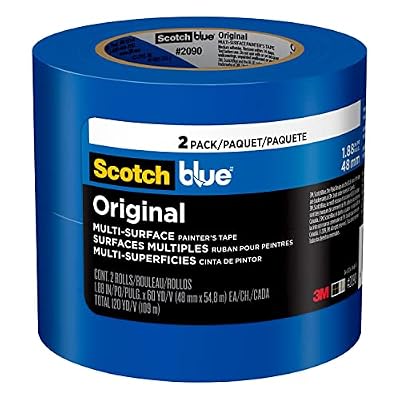 ScotchBlue Original Multi-Surface Painter's Tape, 1.88 Inches x 60 Yards, 2 Rolls, Blue, Paint Tape Protects Surfaces and Removes Easily, Multi-Surface Painting Tape for Indoor and Outdoor Use