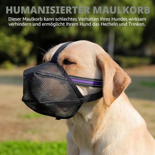 Maulkorb Mittlere Hunde, Hundemaulkörbe mit Klettverschluss, Atmungsaktive Hunde Maulkorb, Haustiermaske Hundemaulkorb mit Reflektierendem & Verstellbarem Riemen (XL)