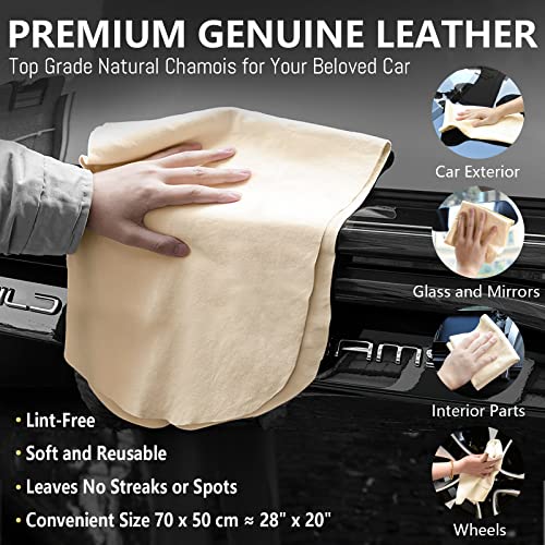 Chamois Cloth For Car 20'' X 27.6'' (3.7 Sq Ft) Shammy Towel Car Wash Drying Towel Absorbent Real Leather Lint Free Streak Free Cleaning Cloth #TOP1