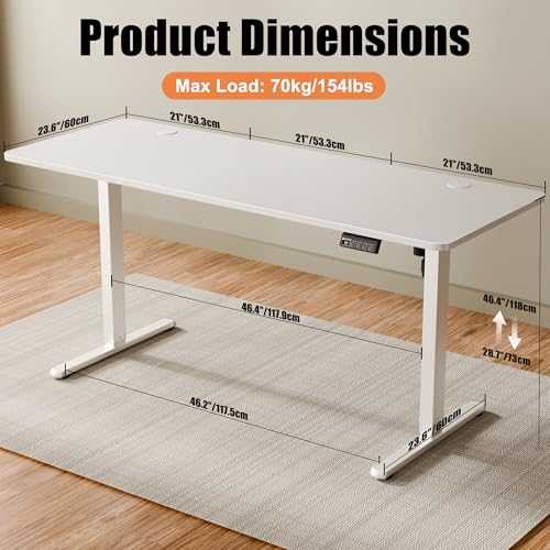 Image of ERGOMAKER Electric Standing Desk 160x60cm (63 inchx23.6 inch), Height Adjustable Sit Stand Desk with Splice Board for Home Office, Computer Desk Memory Preset (White Frame + White Desktop)