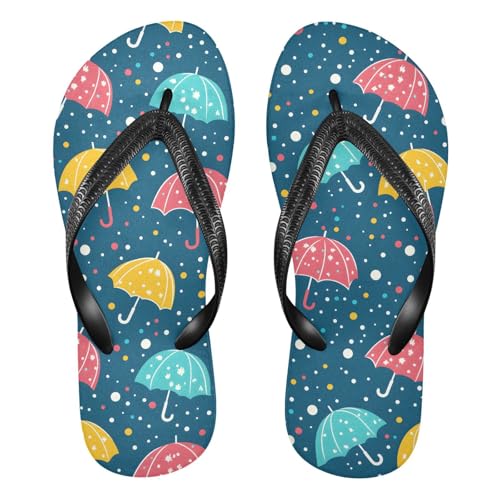 ALAZA Umbrella Pattern Colored Dots Flip Flops for Women Fashion Beach Slippers Comfort Mens Flip Flops Non-Slip Rubber Shower Slippers Sandal for Hotel Travel Sport,XS