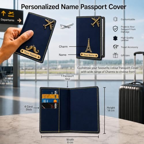 Image of Customized Wallet Combo Gift Set for Men | Faux Leather Wallet, Passport Cover & Keychain with Name & Charm | Personalized Gift for Birthday, Rakhi & Anniversary (Blue wkps)