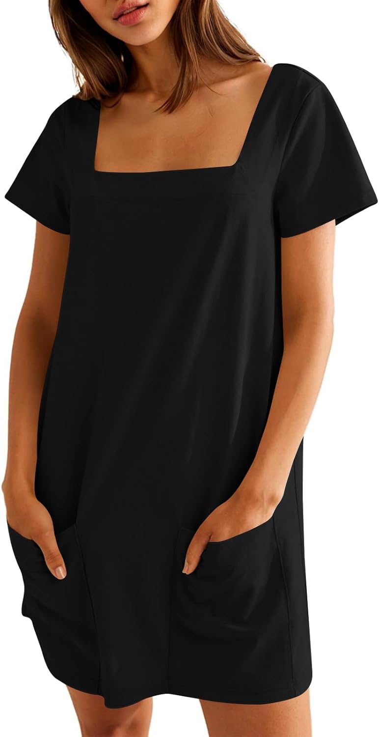 Naggoo women summer sundresses short sleeve shift tshirt dress pockets