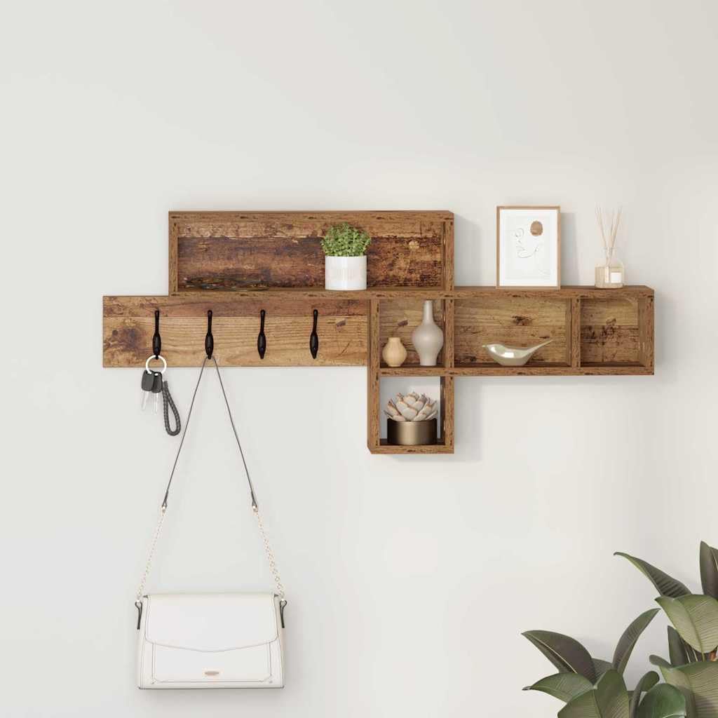 Porte-Manteau Mural avec Étagère Bois Ancien 100x12x43,5 cm