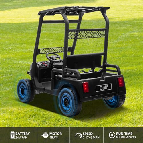 24V 2 Seater Kids Ride on Car, 4WD Golf Cart with Parent Remote Control, 4x4 Motors Ride on Truck with Roof, Toddler Electric Vehicle with Storage Box, Foot Pedal, Music Player, Lights, Horn, White - Thumbnail 2