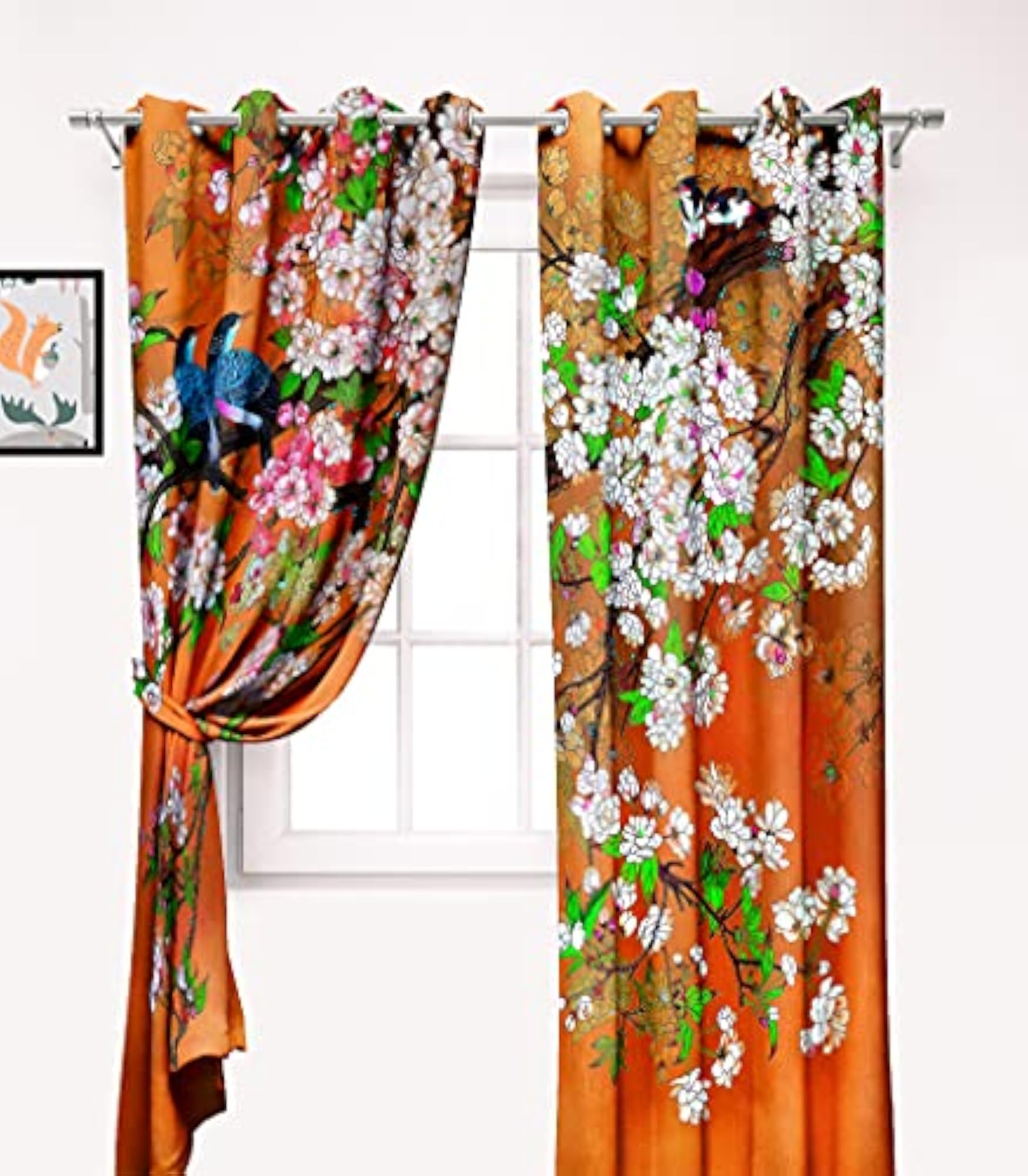 Floral Pattern Blackout Curtains Set of 2, Orange 6ft
