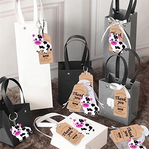 Elecrainbow 60 Pack Cow Party Favors Include 20 Keychains, 20 Thank You Tags, 20 Goodie Bags For Cow Keychain Return Gift,Women Birthday,Baby Shower,Goodie Bag Fillers #TOP3