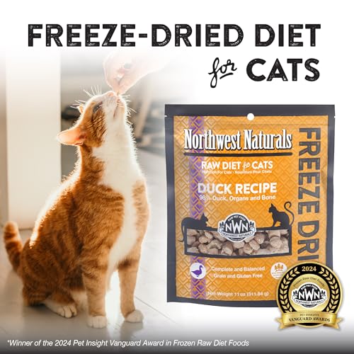 Northwest Naturals Freeze-Dried Duck Cat & Kitten Food, Grain-Free, Bite-Sized Nibbles. Healthy, Limited, Human-Grade Ingredients, Complete & Balanced, All-Natural, High-Protein Diet, USA Made, 11 oz