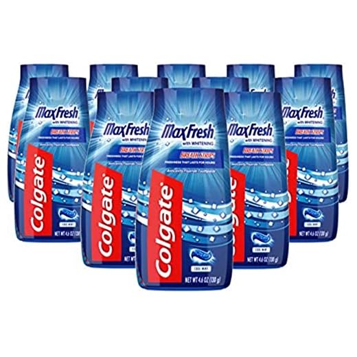 Colgate Max Fresh Whitening Toothpaste Gel, Liquid Gel Toothpaste for Less Mess Dispensing, Toothpaste with Breath Strips, Cool Mint, 4.6 Ounce, 12 Pack