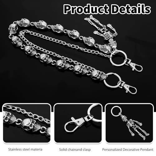 CIATBYYJ Skull Wallet Chains for Men, Wallet Chain - Wallets Chains for Men Women, Punk Trousers Pants Chain for Biker Heavy Chain's Belt Goth Accessories
