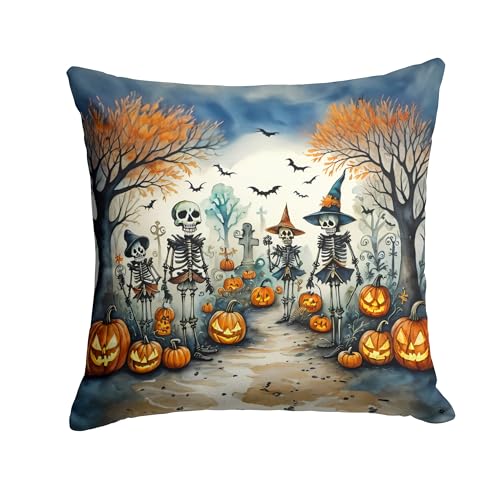 Caroline's Treasures DAC2225PW1818 Calacas Skeletons Spooky Halloween Throw Pillow Machine Washable, Indoor Outdoor Decorative Pillow for Couch, Bed or Patio, 18Hx18W