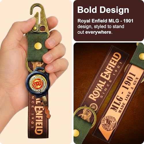 Image of SnapStrap RoyalRide Carabiner Keychain Compatible with Royal Enfield Strong Heavy-Duty Metal Clip with Fabric Key Ring Bike Accessory