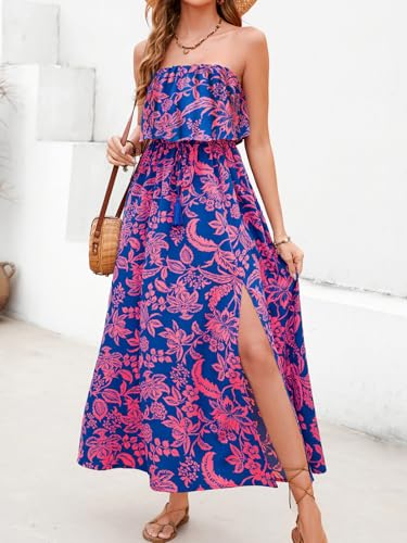 Image of Women's Ruffle Floral Maxi Summer Casual Dress Off Shoulder Wedding Guest Slit Hem Beach Prom Dresses