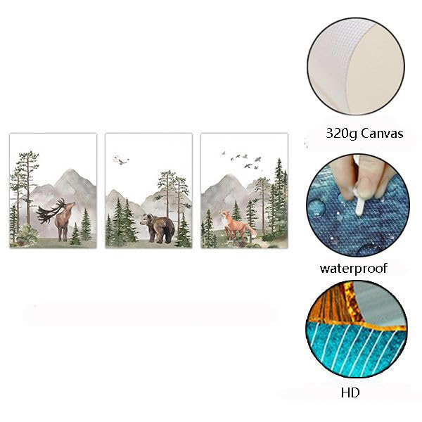 3Pcs Framed Woodland Nursery Wall Art Wild Animals Forest Wall Decor Prints - Image 4