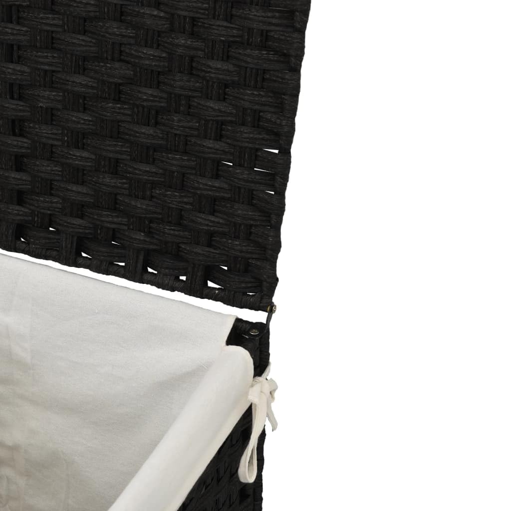 Mangloder - Cesto portabiancheria con coperchio, in polyrattan, nero, 46 x 33 x 60 cm, pieghevole con manico, per la biancheria sporca, per bagno, lavanderia