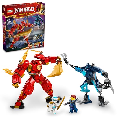 LEGO Ninjago Meca Elemental del Fuego de Kai, Figura Roja de Acción Articulada y Minifigura de Zane y 3 Personajes para el Juego de Batalla Ninja, Regalo para Niños y Niñas de 7 Años o Más 71808