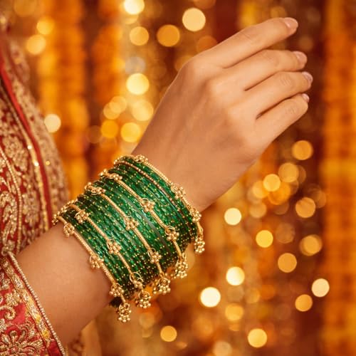 Image of Shining Diva Fashion 16 Pcs Trendy Stylish Glass & Kashmiri Ghungroo Bangles Set for Women & Girls | Traditional Festive Wedding Party Jewellery