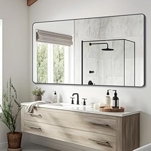 30″ x 60″Bathroom Mirror, Matte Black Wall Mirror with Metal Frame, Decorative Rectangular Vanity Mirror for Bedroom Bathroom Living Room Entryway (Horizontal)