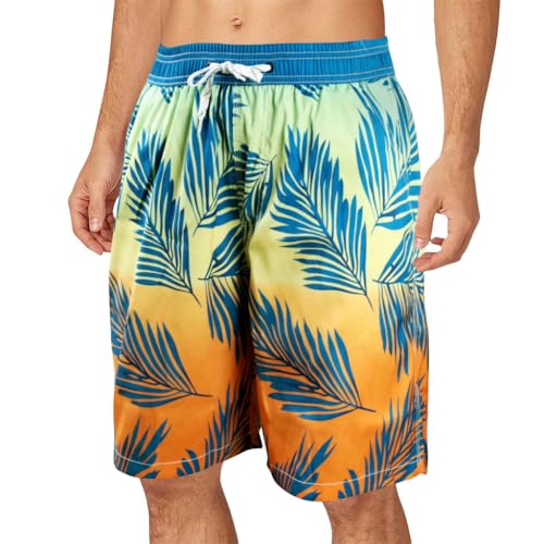 Image of PROBEROS Swimming Shorts for Men, Casual Fashion Gradient Print Summer Beach Shorts Quick Dry Polyester Elastic Waist Shorts Chino Shorts Summer Swim Short Beach Wear, L
