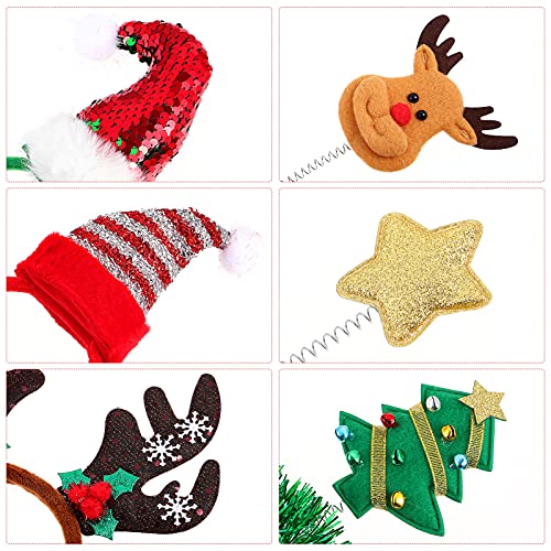 Lurrose Tiaras de Natal, chapéus de festa de elfo, árvore de Natal, renas para cabeça, lantejoulas d