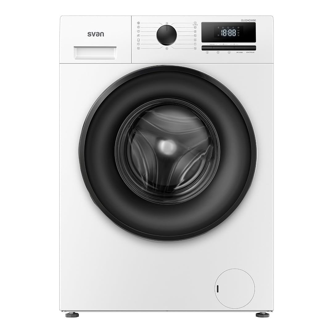 Svan Lavadora 6 kg Carga Frontal, Blanco, OL62ADW00. 1600W, 1200 rpm, Motor Inverter, 15 Programas, Función Stop&Go, Tambor Acero Inoxidable, Clase de Eficiencia Energética A