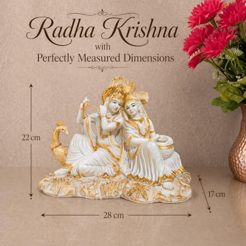 Image of ARMONIA Radha Krishna Murti 8.6 Inch | Premium Marble Dust Radha Krishna Idol with Peacock for Mandir, Home Decor & Office Desk | Radhakrishna Statue Spiritual Gift for Diwali, Wedding & Housewarming