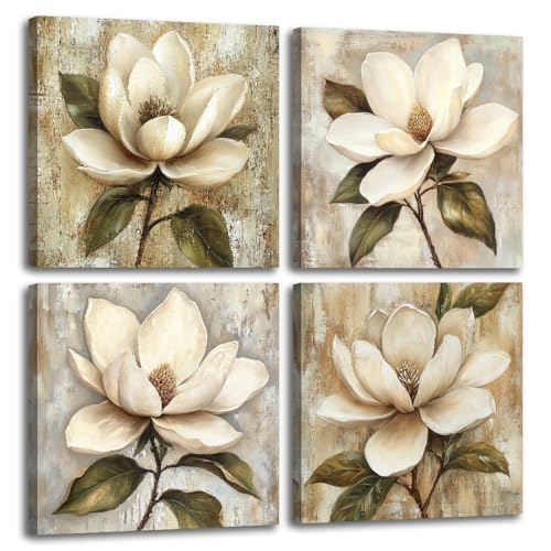 4 Piece Flower Canvas Wall Art Magnolia Picture Prints Vintage