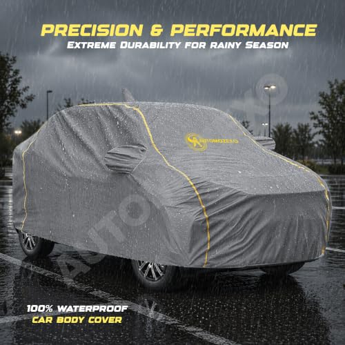 Image of Kiger 2026 Waterproof Car Cover with Antena & Mirror Pockets Triple Stitched Bottom Elastic Adjustable Belt Inner Cotton All Weather Protection Against Scratches Rain Dust UV Rays -Grey
