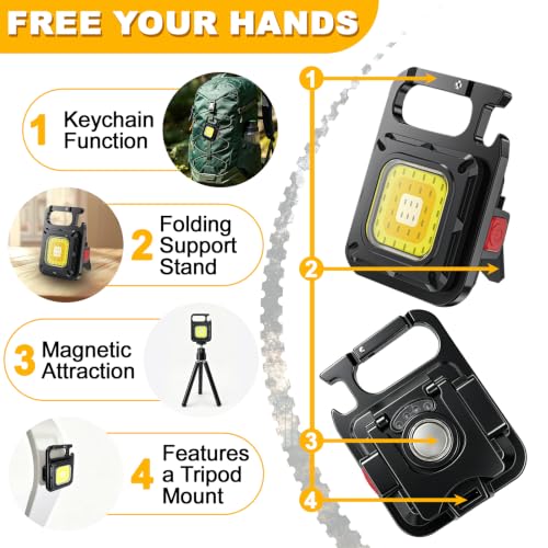 Image of MAKDAK COB Key Fob Work Light - 2 x Mini LED Torch Small Very Bright with 7 Light Modes, Emergency Light with Folding Holder, Bottle Opener and Magnetic Base