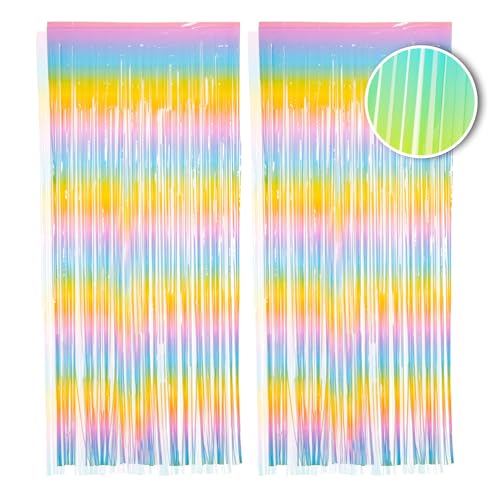 PHENO FLAGS 2 pièces Rideau en Franges Arc-en-Ciel, 1x2,5m - décoration Scintillante pour Le réveillon du Nouvel an avec Un Look métallique étincelant,...