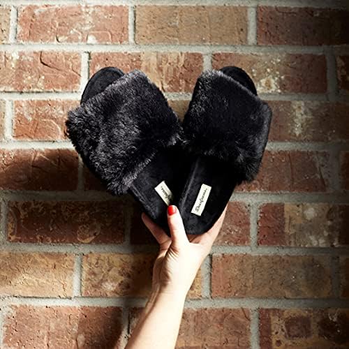 Dearfoams womens Milly Furry Molded Footbed Slide Slipper, Muslin, Medium US | Image 5