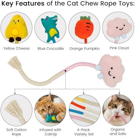 4-Pack Cat Chew Rope Toys with Catnip - Interactive Plush Toys