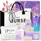 Suhctuptx Nurse Gifts for Women, Rn Appreciation Gift Set Nurses Week Set Graduation Box Christmas Basket for Nurses Female Nursing Student with Canvas Beach Tote Bag Tumbler Keychain Purple