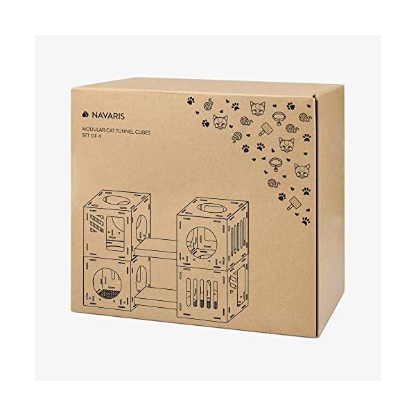 Navaris modular cardboard cat house - diy corrugated cardboard configurable play tower condo for small cats, kittens, rabbits - 4 cubes with 2 bridges - image 8