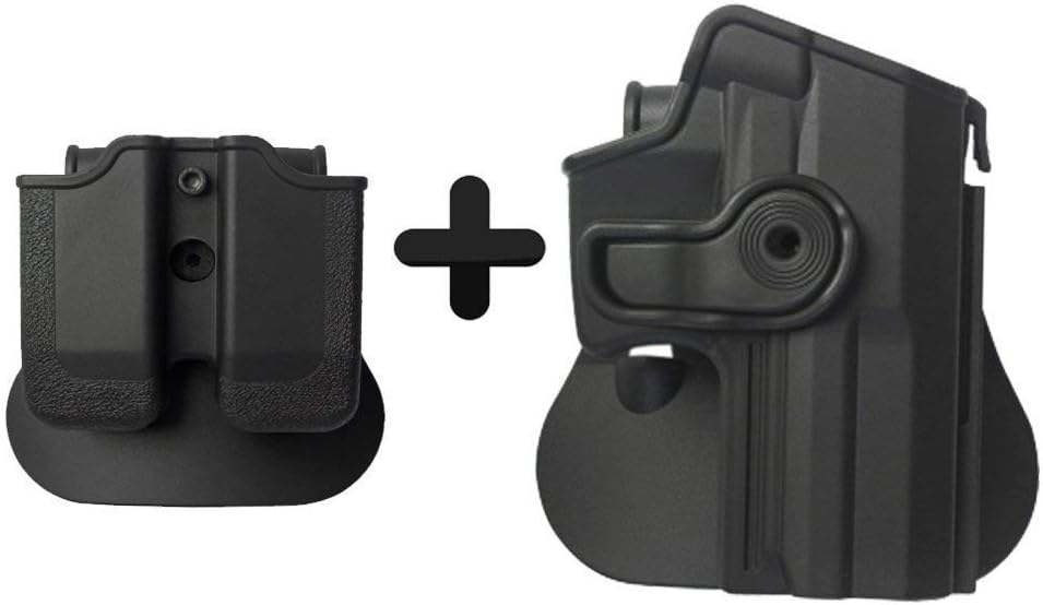 IMI Defense Tactical Combo Z1140 Best Roto Retention Paddle Holster + Double Magazine Pouch Black Polymer For Heckler & Koch USP Full-Size (9mm/.40) H&K Pistol Handgun