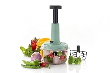Tosaa 2 in 1 Push Chopper Push and Chop Chopper Vegetable and Fruit Cutter Chopper with Easy Push and Close Button 1100 ml |Sea Green (Pack of 1).